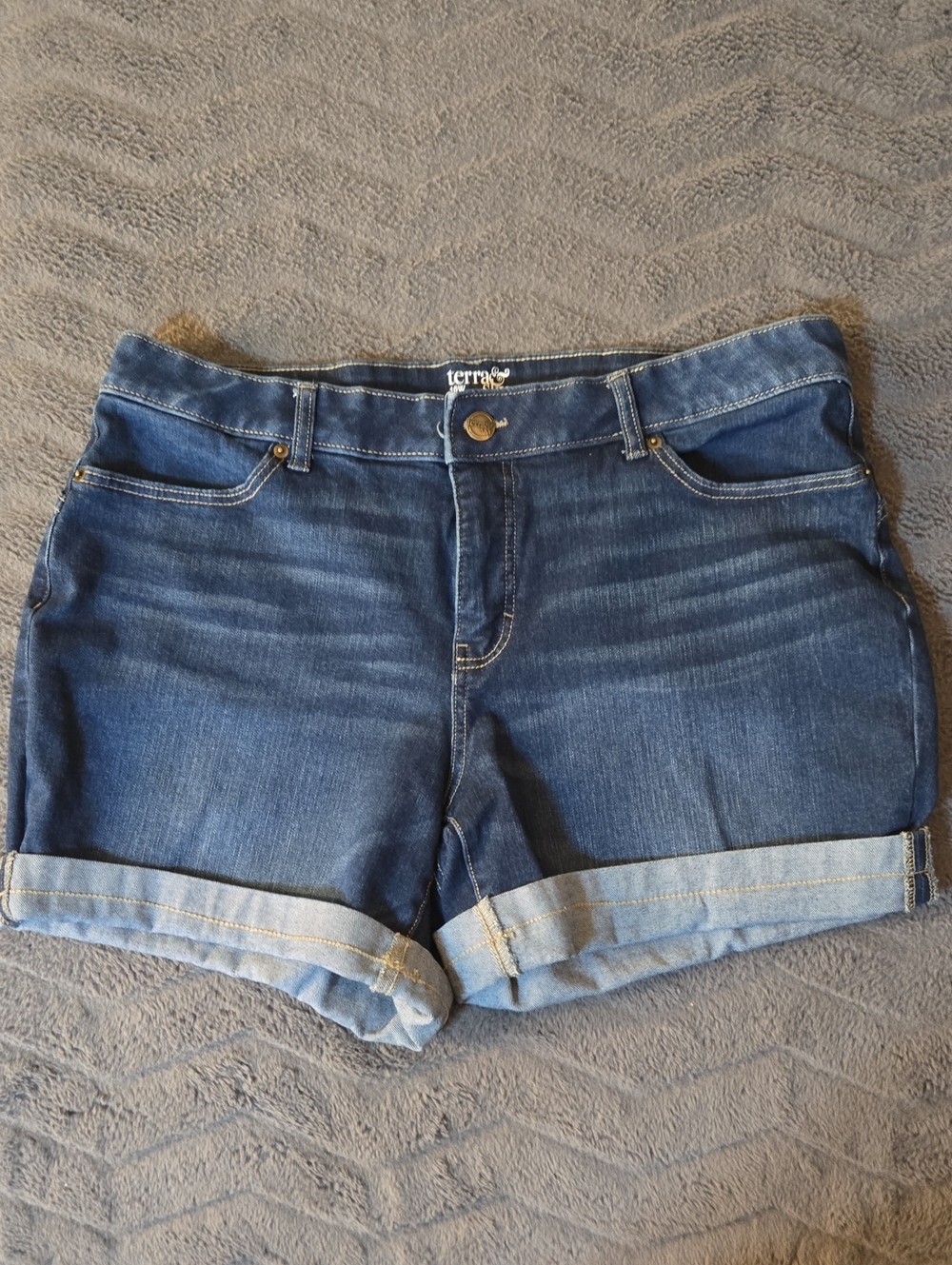 Terra & Sky Dark Blue Rolled Cuff Denim Shorts